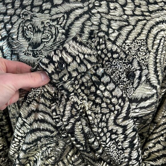 Vintage Judy Bond Long Sleeve Shirt Animal Print Black Gold Metallic Medium - Picture 8 of 10